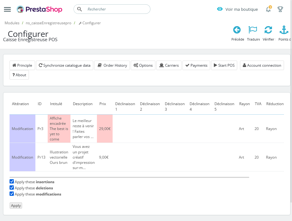 Synchronization of your data (articles, attributes, categories, VATs, etc.)